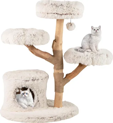 Produktbild von GOPLUS Kratzbaum Massivholz, 102 cm Katzenbaum mit Katzenhöhle, 3 Aussichtsplattformen, Sisal Kratzsäulen & Plüschball, Katzenmöbel für Katzen