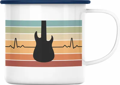 Produktbild von Trendation - Gitarrenspieler Geschenk Emaille Tasse Männer Frauen Gitarre Geschenkidee Gitarristen Gitarrist Geschenke (Blau)