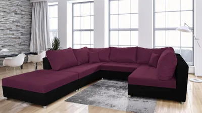 Produktbild von Wohnlandschaft Sofa ANDRO mit Schlaffunktion und Hocker Schwarz-Violett
