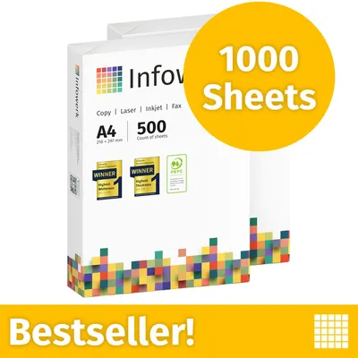 Immagine prodotto di NUOVO: Infowerk Carta per stampanti e fotocopie 1000 fogli 2 x 500 A4 Premium Bianco brillante CIE 160 Vincitrice del test Certificata PEFC