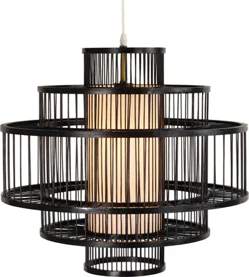 Image de Fine Asianliving Bambou Lampe à suspendre Noir Fait à la main - Leonard D50xH50cm Lampe à suspendre Eclairage Bambou Abat-jour Tressé Lampe Animation Rotan