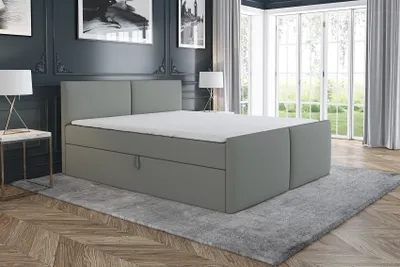 Produktbild von Boxspringbett BRAN 200 x 200 mit 2 Bettkästen, Bonell-Matratze und Topper. Farbe: Grau
