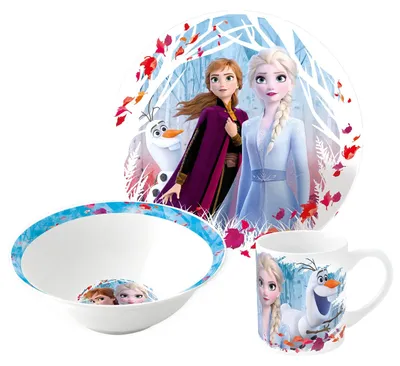 3-teiliges Frozen Kinderservice – Teller, Schale, Becher, Porzellan