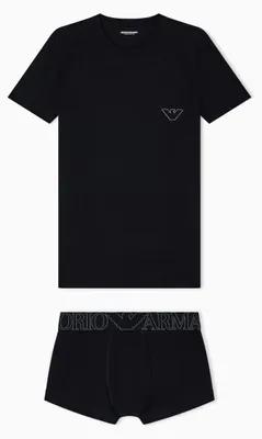 Produktbild von Emporio Armani MEGALOGO T-Shirt + Trunk für Herren, Schwarz, XL, Schwarz, XL