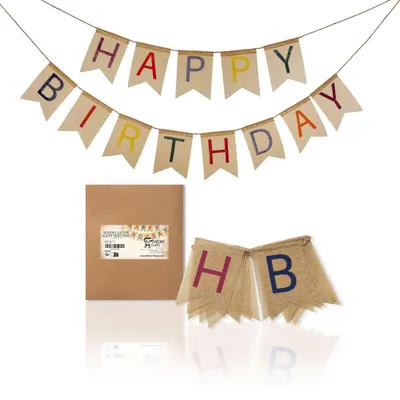 Produktbild von PHENO FLAGS Happy Birthday Stoff-Wimpelketten (2m und 2,5m) aus Leinen