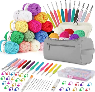 Produktbild von YINVA Häkelnadel Set 90 Stück Häkelset 15Pcsx25g Häkelgarn 2mm-8mm Ergonomische Häkelnadeln Crochet Set Stricken Anfänger Set Tragbare Tasche