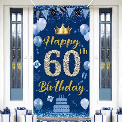 60. Geburtstag Türbanner, marineblau, 1,85×0,90 m, Polyester