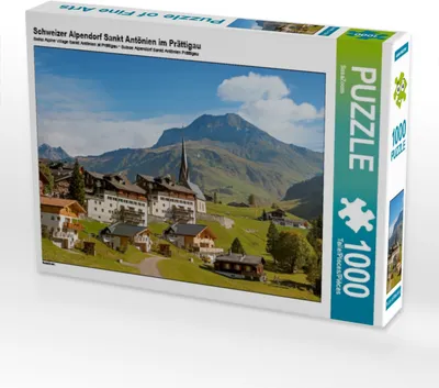 Produktbild von CALVENDO Puzzle Schweizer Alpendorf Sankt Antönien im Prättigau | 1000 Teile Lege-Größe 64x48cm Foto-Puzzle für glückliche Stunden