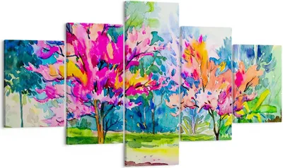 Produktbild von Bild auf Leinwand - Leinwandbild - Bäume Mehrfarbig Natur Frühling - 125x70cm - Wand Bild - Wanddeko - Leinwanddruck - Bilder - Kunstdruck - Leinwand bilder - Wandkunst - EA125x70-2941