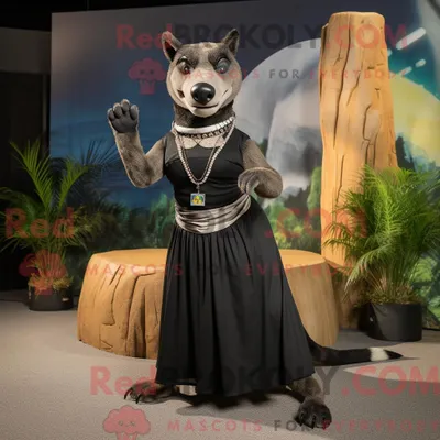 Produktbild von Schwarzes REDBROKOLY Thylacosmilus-Maskottchenkostüm mit Maxirock und Armbändern