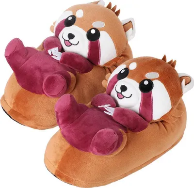 Produktbild von Corimori Süße Plüsch Hausschuhe (10+ Designs) Roter Panda „Ponva“ Slipper Einheitsgr. 34-44 Uni Pantoffeln Rot Braun