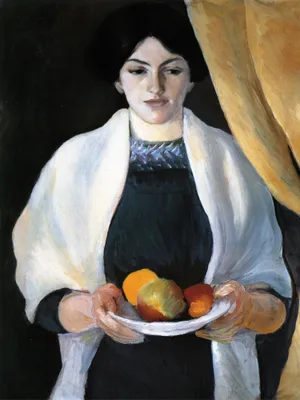 Produktbild von August Macke Kunstdruck Bild - Porträt Der Frau Des Künstlers Mit„pfeln, 1909 (80 x 60 cm)