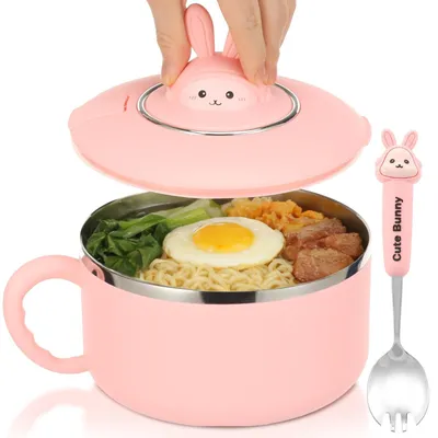 Productafbeelding van RVS Ramen Kom met Deksel en Lepel, 1200 ml