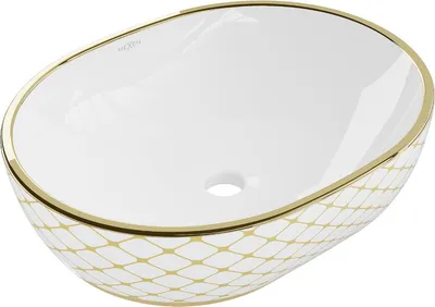 Zdjęcie produktu dla Mexen Viki umywalka nablatowa 48 x 35 cm, biała/złota wzór kratka - 21054809