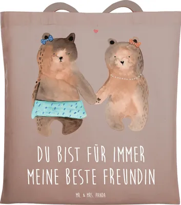 Produktbild von Mr. & Mrs. Panda Shopping Tasche Bär Freundin - Braun Pastell - Geschenk, Teddy, canvas, Beutel, Tote Bag, festival, Schultasche