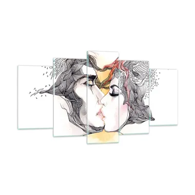 Produktbild von Bilder auf glas - Paar Küssen Abstraktion - 160x85cm - Glasbilder - Wandbilder - Kunstdruck - zum Aufhängen bereit - Wanddekoration aus Glas - Glas Bilder - Wandbild auf Glas - GEA160x85-3005