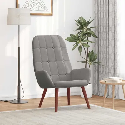 Produktbild von Hellgrauer Samt-Relaxsessel mit Holzbeinen, gepolsterter Loungesessel für Wohnzimmer, Schlafzimmer und Büro