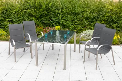 Produktbild von Merxx Gartenmöbelset "Lucca" 5tlg. - Edelstahlgestell mit Textilbespannung grau - 50368-309