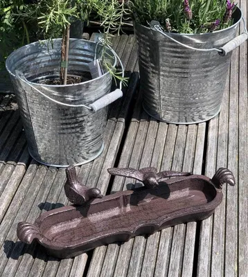 Produktbild von Vogeltränke Vogelbad Rechteckig 2 Vögel Gusseisen Braun Antik-Stil 35cm