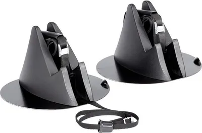 Two black ski/snowboard carriers on a white background.