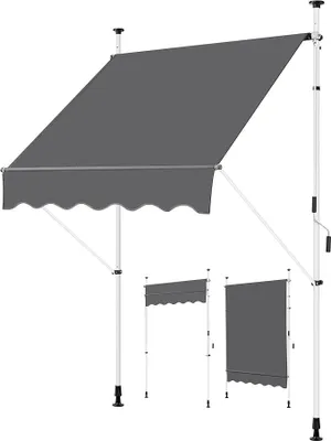Produktbild von Klemmmarkise 150cm Breit Balkonmarkise mit Handkurbel Sonnenschutz ohne Bohren Sonnenmarkise höhenverstellbar Markise mit Gestell wasserdicht, Dunkelgrau