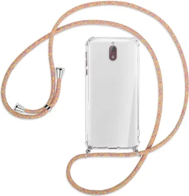 Produktbild von Handykette Backcover-Schutzhülle mit Band (Metall silberfarben) für Nokia 3.1 - Rainbow