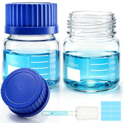 Laborflasche 250 ml, GL80, 2 Stück, Weithals, Natronkalkglas