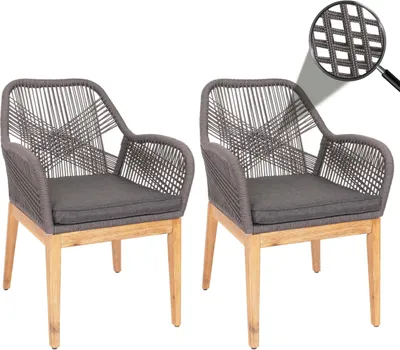 Immagine prodotto di set di 2 sedie da giardino HWC-H56b, poltrona da esterno, in legno di acacia resistente alle intemperie ~ cuscini grigio antracite