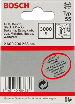 Produktbild von Schmalrückenklammer Typ 55, geharzt 6 x 1,08 x 28 mm, 3000er-Pack