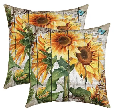 Immagine prodotto di Set di 2 federe decorative, motivo fiori gialli e farfalle, 45x45 cm, multicolore, in poliestere
