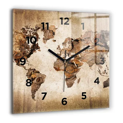 Produktbild von Wallfluent Große Wanduhr – Stilles Quarzuhrwerk - Uhr Dekoration Wohnzimmer Schlafzimmer Küche - Zifferblatt - schwarze Zeiger - 60 cm - Alte Weltkarte