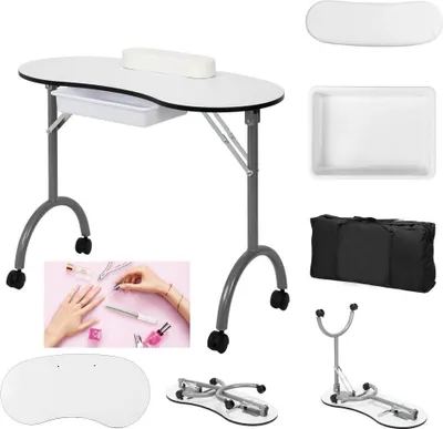 Produktbild von FCH Professioneller klappbarer Maniküretisch mit Schublade und Rollen, Nageltisch/Maniküre-Schreibtisch/Nagelstudio-Schreibtisch/Tasche wiegt nur 9 kg