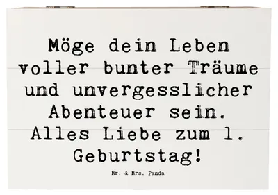 Produktbild von Mr. & Mrs. Panda Holztruhe Spruch Alles Liebe zum 1. Geburtstag 22 x 15 cm - Weiß - Geschenk, fotobox, Kindergeburtstag, Happy Birthday, erster, Schatzkiste, Kleinkind