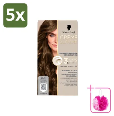 Imagen del producto de 5 unidades de Schwarzkopf Creme Supreme 6-0 (Castaño claro natural) - 245g cada una - Paquete económico
