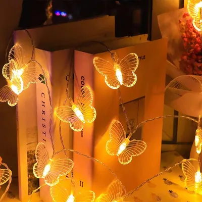 Vlinder-Lichterkette, 1,5 m, 10 LEDs, warmweiß, batteriebetrieben