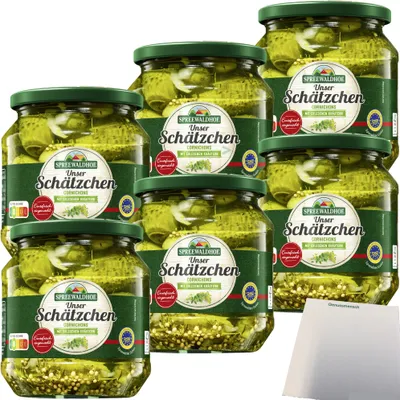 Produktbild von Spreewaldhof Unser Schätzchen Cornichons mit Kräuter 6er Pack (6x530g Glas) + usy Block