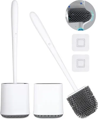 Image de Lot de 2 brosses de toilettes, tête en silicone, séchage rapide