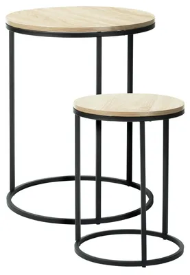 Produktbild von Beistelltische Set 2x Stuck Verona - schwarz/natur - D40 x H50 cm/D30 x H40 cm - Metall/Holz