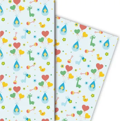 Produktbild von Süßes hellblaues Baby/ Geburts Geschenkpapier für liebevolle Geschenke - G5109, 32 x 48cm