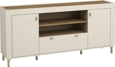 Produktbild von MIRJAN24 Sideboard Mossa 2D1S MO07, Schlafzimmer Kommode mit zwei Drehtüren und Schublade, Wohnzimmer, Stilvoll Kollektion (Farbe: Cashmere / Cashmere + Eiche Whisky)