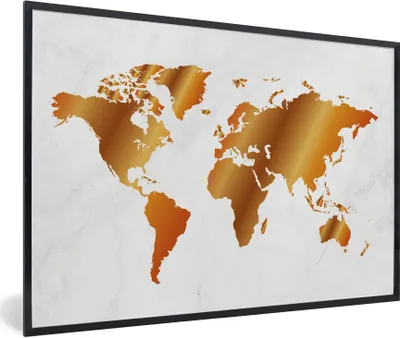 Produktbild von MuchoWow® Gerahmtes Poster Weltkarte - Marmor - Gold 90x60 cm - Poster mit Schwarzem Bilderrahmen Wandposter Rahmen Foto Bilder - Fotorahmen - Foto-Plakat