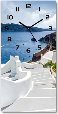 Produktbild von Wanduhr aus Glas – 30x60 cm - Glasbild - Glasuhr - Gehärtetes Glas -Santorini Griechenland
