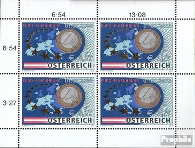 Produktbild von Briefmarken Österreich 2002 Mi 2368Klb Kleinbogen (kompl.Ausg.) gestempelt Euromünzen
