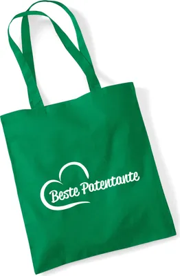 Produktbild von Huuraa Jutebeutel Beste Patentante Herz 10 Liter Kelly Green Baumwolle Tasche Geschenkidee
