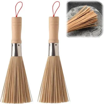 Produktbild von 2er Bambus-Reinigungsschwamm, Wok-Bürste, Gemüsebürste, Spülbürste, Bambus, Spülbürste, Küchenreinigungsbürsten für die Reinigung von Töpfen, Pfannen, Tellern und Besteck