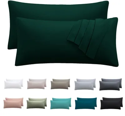Produktbild von Kissenbezug 40 x 70 cm, 2er-Set – Kissenbezug 40 x 70 cm, dunkelgrün, 100 % Mikrofaser, mit Reißverschluss, weich und knitterfrei