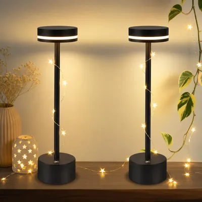 Produktbild von 2 Stk Tischlampe,Led Tischleuchte Metall,Kabellos Dimmbar Tischleuchte,Touch Steuerung Augenschutz Leselampe,USB Wiederaufladbare,Schwarz