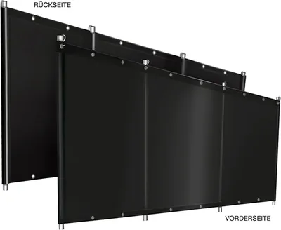 Obrázek produktu pro Kempinkový větrný štít z PVC plachty na nákladní auta (1,4 m x 5 m, černá RAL9005) S rámovými tyčemi, 680 g, pevný, s popruhy a oky