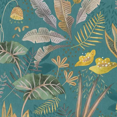 Produktbild von Profhome 393483-GU Retro Tapete Floral blau petrol ocker-gelb grün-grau 5,33 m2