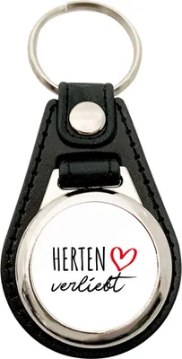 Produktbild von Huuraa Schlüsselanhänger Herten verliebt Metall mit Kunstleder Schlüsselring Einkaufswagenchip Geschenkidee